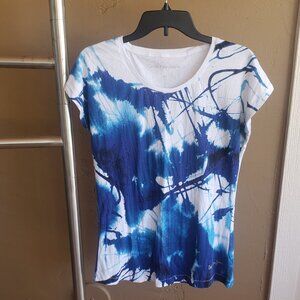 Calvin Klein Blue & White Abstract Tie Dye Top Shirt Blouse - Sz Small